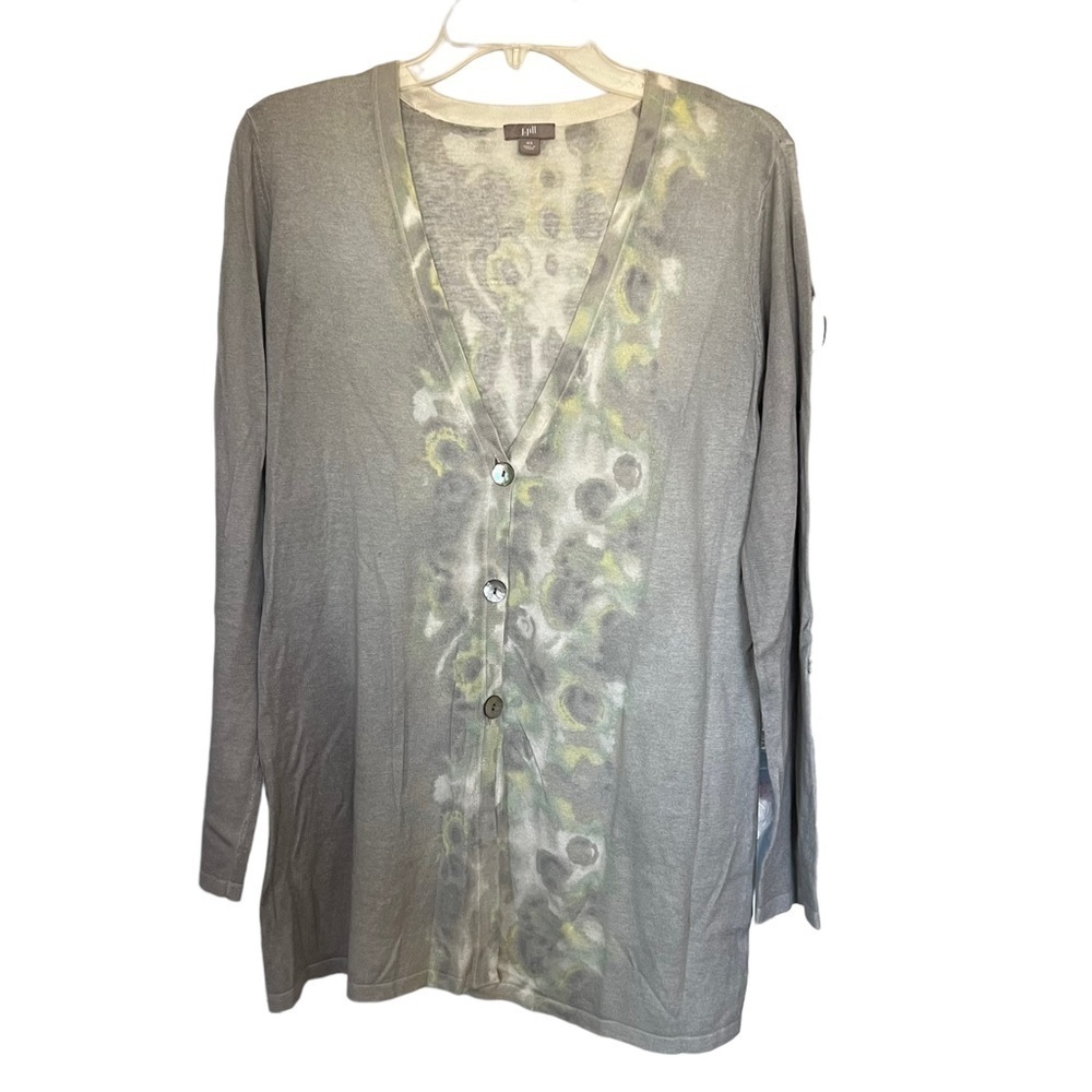 J. Jill Long Button Front Cardigan Sweater Linen Blend grey/white Casual Sz XS